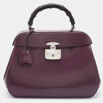 Pre Owned Gucci Old Rose Patent Leather Lady Lock Bamboo Large Top Handle Bag