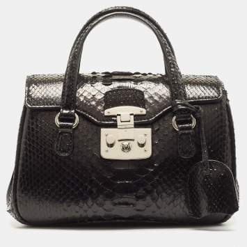 Pre Owned Gucci Black Python Lady Lock Satchel