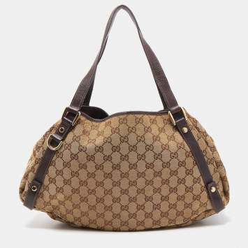 Pre Owned Gucci Beige/Brown GG Canvas and Leather Abbey D-Ring Shoulder Bag
