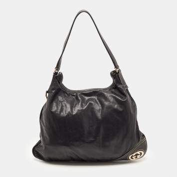 Pre Owned Gucci Black Leather Medium New Britt Hobo 