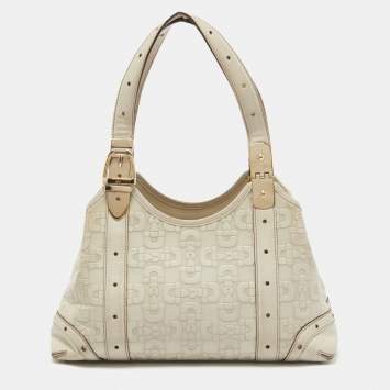 Pre Owned Gucci Beige Horsebit Embossed Leather Shoulder Bag