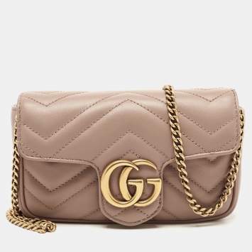 Pre Owned Gucci Old Rose Matelassé Leather Super Mini GG Marmont Shoulder Bag