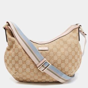 Pre Owned Gucci Beige/Pink GG Canvas and Leather Medium Messenger Bag