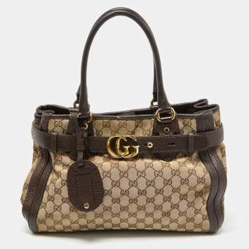 مملوكة مسبقًا Gucci Beige/Ebony GG Canvas and Leather Medium Running Tote