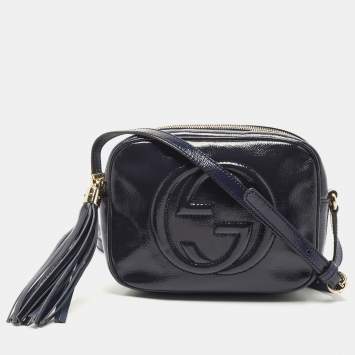 Pre Owned Gucci Navy Blue Patent Leather Small Soho Disco Crossbody Bag