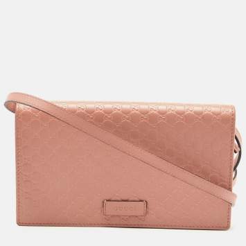 Pre Owned Gucci Light Pink Microguccissima Leather Flap Crossbody Bag