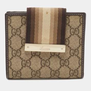 Pre Owned Gucci Ebony/Beige GG Supreme Canvas Ladies Web Wallet
