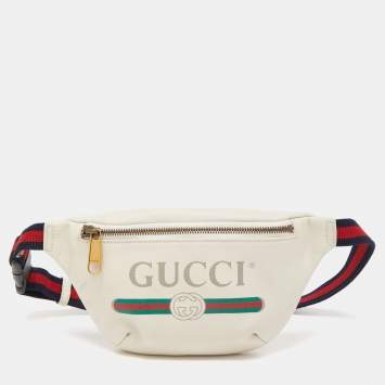 Pre Owned Gucci Off White Leather Logo Web Belt Bag