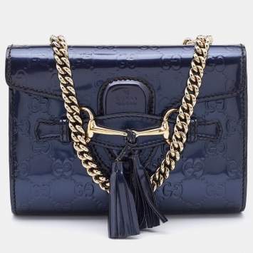 Pre Owned Gucci Purple Guccissima Patent Leather Mini Emily Chain Shoulder Bag