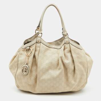 Pre Owned Gucci Off White Guccissima Leather Large Sukey Tote
