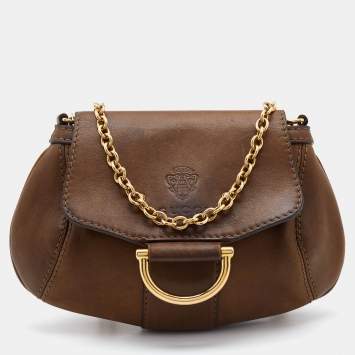 Pre Owned Gucci Olive Green Leather Small Smilla Chain Shoulder Bag