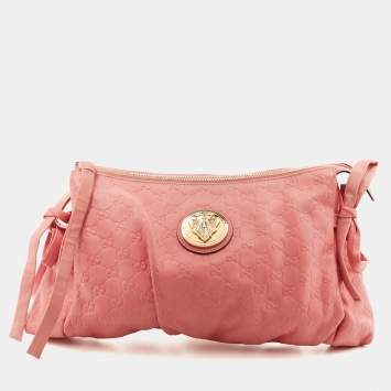 Pre Owned Gucci Pink Guccissima Leather Large Hysteria Wristlet Clutch