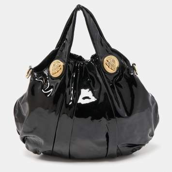 Pre Owned Gucci Black Patent Leather Large Hysteria Hobo