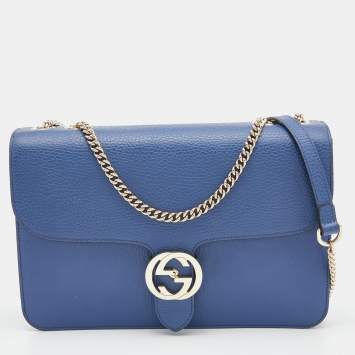 Pre Owned Gucci Blue Leather Medium Interlocking G Shoulder Bag
