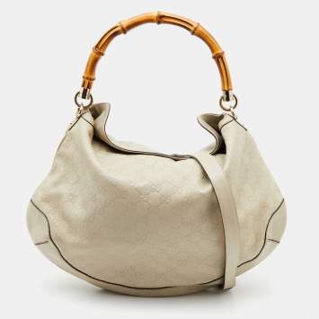 Pre Owned Gucci Cream Guccissima Leather Peggy Bamboo Hobo