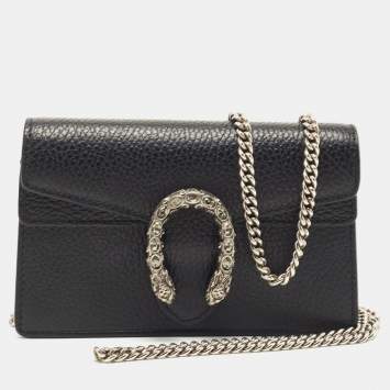 Pre Owned Gucci Black Leather Super Mini Dionysus Chain Bag