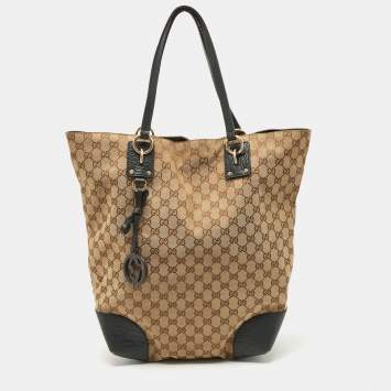 مملوكة مسبقًا Gucci Beige/Dark Green GG Canvas and Leather Large Charms Tote