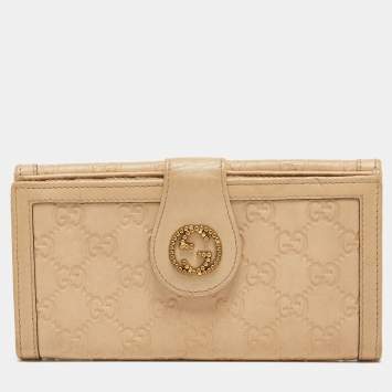 Pre Owned Gucci Beige Guccissima Leather Continental Wallet