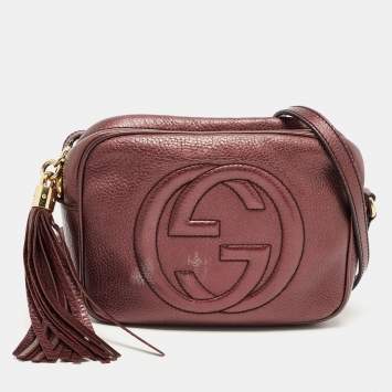 Pre Owned Gucci Metallic Burgundy Leather Small Soho Disco Shoulder Bag