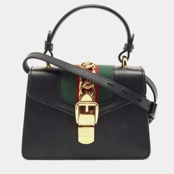Pre Owned Gucci Black Leather Mini Sylvie Top Handle Bag