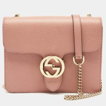 Pre Owned Gucci Pink Leather Dollar Interlocking G Crossbody Bag