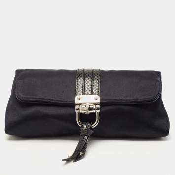Pre Owned Gucci Black Satin Bamboo Croisette Clutch