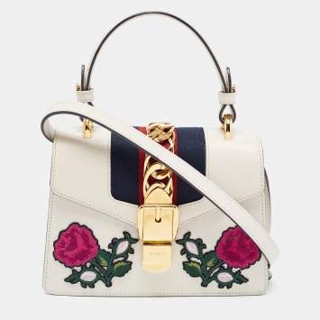 Pre Owned Gucci White Leather Mini Sylvie Top Handle Bag