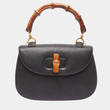 Pre Owned Gucci Black Leather Bamboo Top handle bag