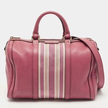 Pre Owned Gucci Old Rose Leather Medium Web Boston Bag