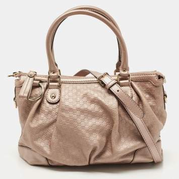 Pre Owned Gucci Metallic Pink Micro Guccissima Leather Medium Sukey Tote