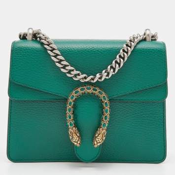Pre Owned Gucci Green Leather Mini Dionysus Shoulder Bag