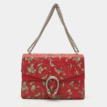 Pre Owned Gucci Red GG Supreme Canvas and Leather Medium Dionysus Arabesque Shoulder Bag