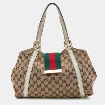 Pre Owned Gucci Beige/Cream GG Canvas and Leather New Ladies Web Hobo