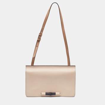 Pre Owned Gucci Dusty Pink Leather Lady Bamboo Flap Bag
