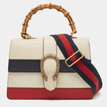 Pre Owned Gucci Tricolor Leather Medium Dionysus Bamboo Top Handle Bag