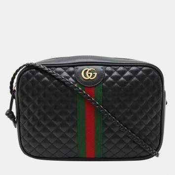 Pre Owned Gucci Black Leather Trapuntata Quilted Camera Bag