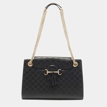 Pre Owned Gucci Black Guccissima Leather Large Emily Chain Shoulder Bag