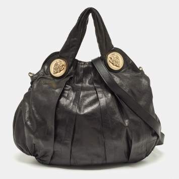Pre Owned Gucci Black Leather Large Hysteria Hobo