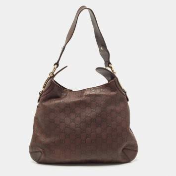 Pre Owned Gucci Dark Brown Guccissima Leather Horsebit Creole Hobo
