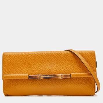 Pre Owned Gucci Mustard Leather Bamboo Bar Crossbody Bag