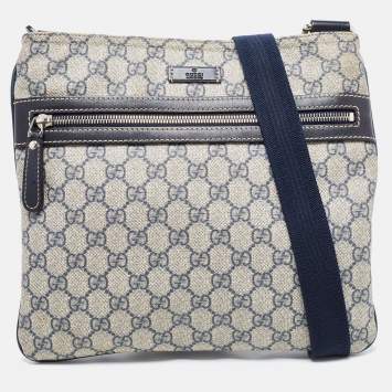 Pre Owned Gucci Grey/Blue GG Supreme Canvas and Leather Crossbody Bag