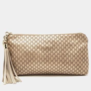 مملوكة مسبقًا Gucci Gold Micro Guccissima Leather Tassel Zip Clutch