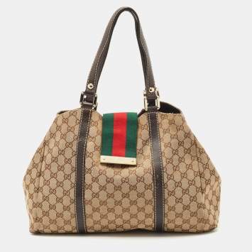 Pre Owned Gucci Beige/Brown GG Canvas and Leather Large New Ladies Web Hobo