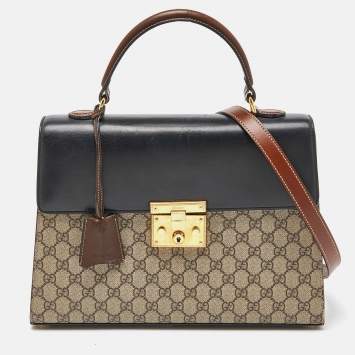 Pre Owned Gucci Multicolor GG Supreme Canvas and Leather Medium Padlock Top Handle Bag