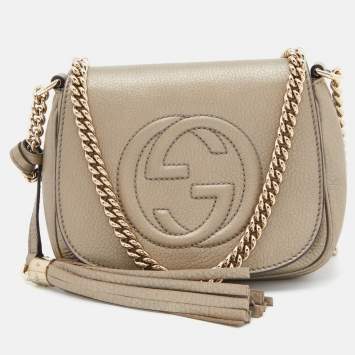 Pre Owned Gucci Metallic Leather Soho Flap Chain Crossbody Bag
