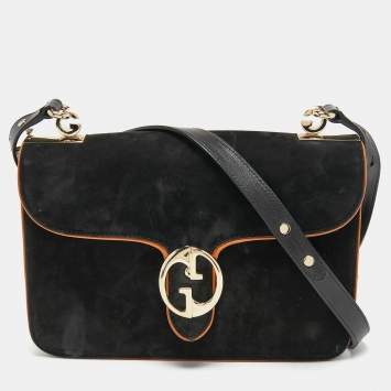 Pre Owned Gucci Black Suede and Leather 1973 Flap Shoulder Bag