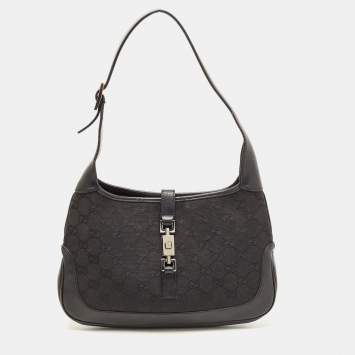 Pre Owned Gucci Black GG Canvas and Leather Jackie O Hobo