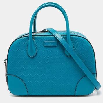 Pre Owned Gucci Turquoise Diamante Leather Small Satchel