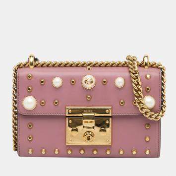 Pre Owned Gucci Pink Pearl Studded Padlock