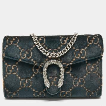 Pre Owned Gucci Green/Blue Velvet and Leather Dionysus Wallet On Chain